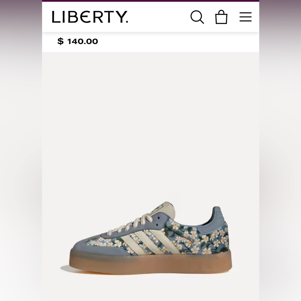 adidas Floral Low-Top Sneaker in Blue and Cream with Gum Sole